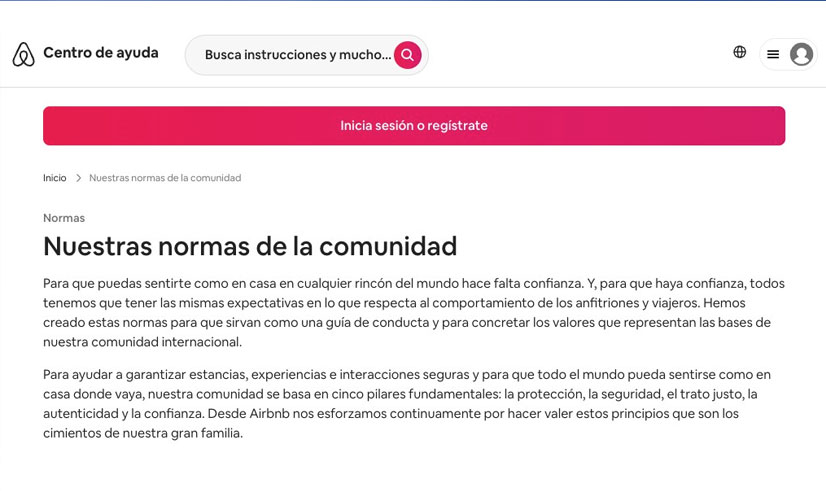 Texto legal de las normas de la comunidad de la plataforma Airbnb Normas de la comunidad de Airbnb
