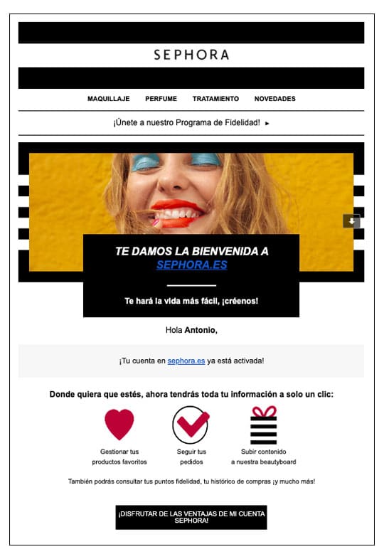 Correo de bienvenida de Sephora