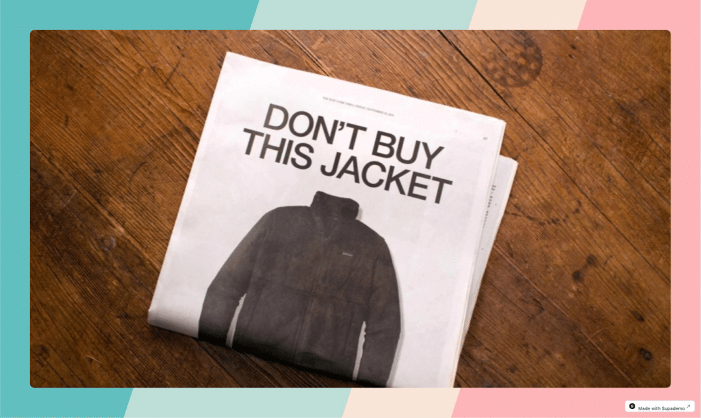 Campaña publicitaria de Patagonia con el mensaje “Don’t buy this jacket”, ejemplo de storytelling escrito con propósito social.