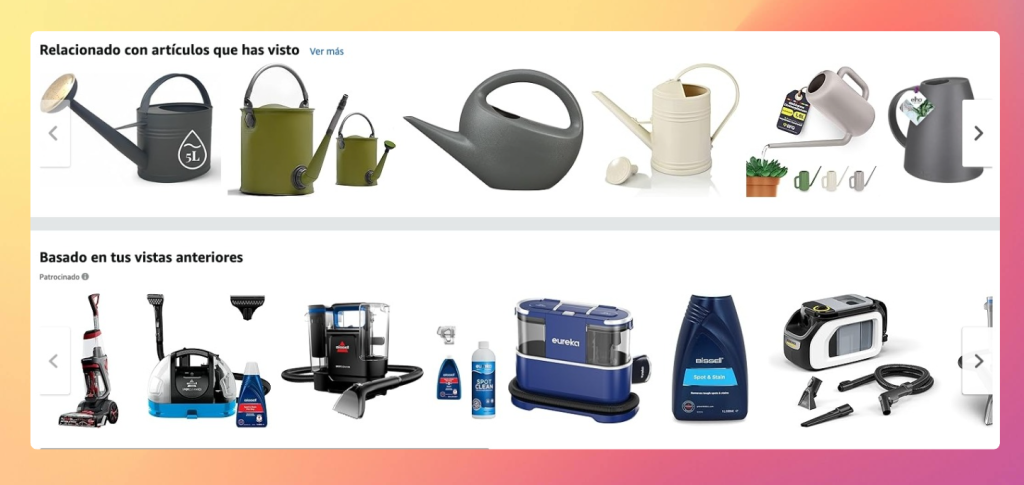 Amazon muestra contenido adaptado según el historial del usuario, un caso clásico de permision marketing basado en comportamiento previo y consentimiento implícito.