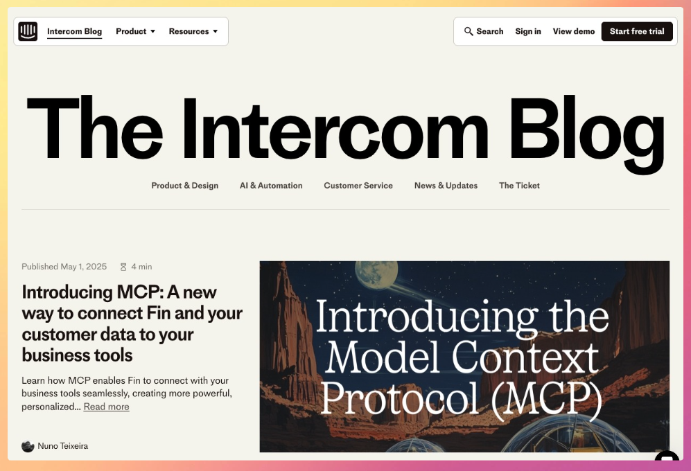 Ejemplo de una marca con buenas ideas para redactar, Intercom