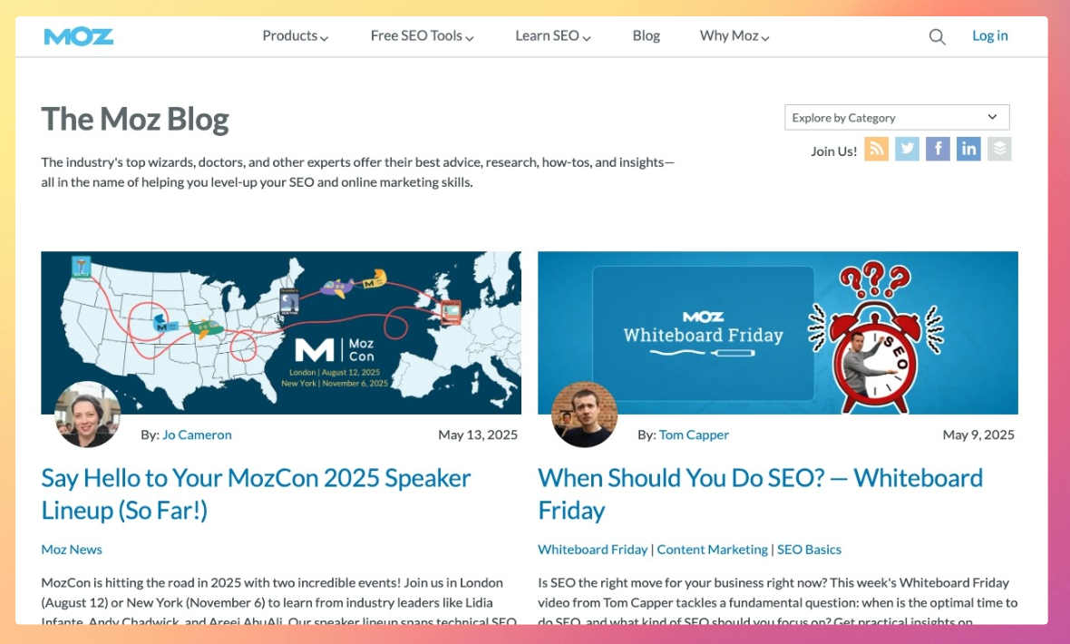 Ejemplo de una marca con buenas ideas para redactar, Moz