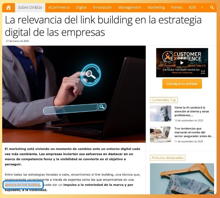 Un ejemplo de compra de enlaces con cabeza