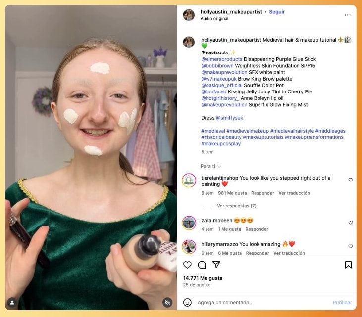Ejemplo de creador de contenido, instagramer