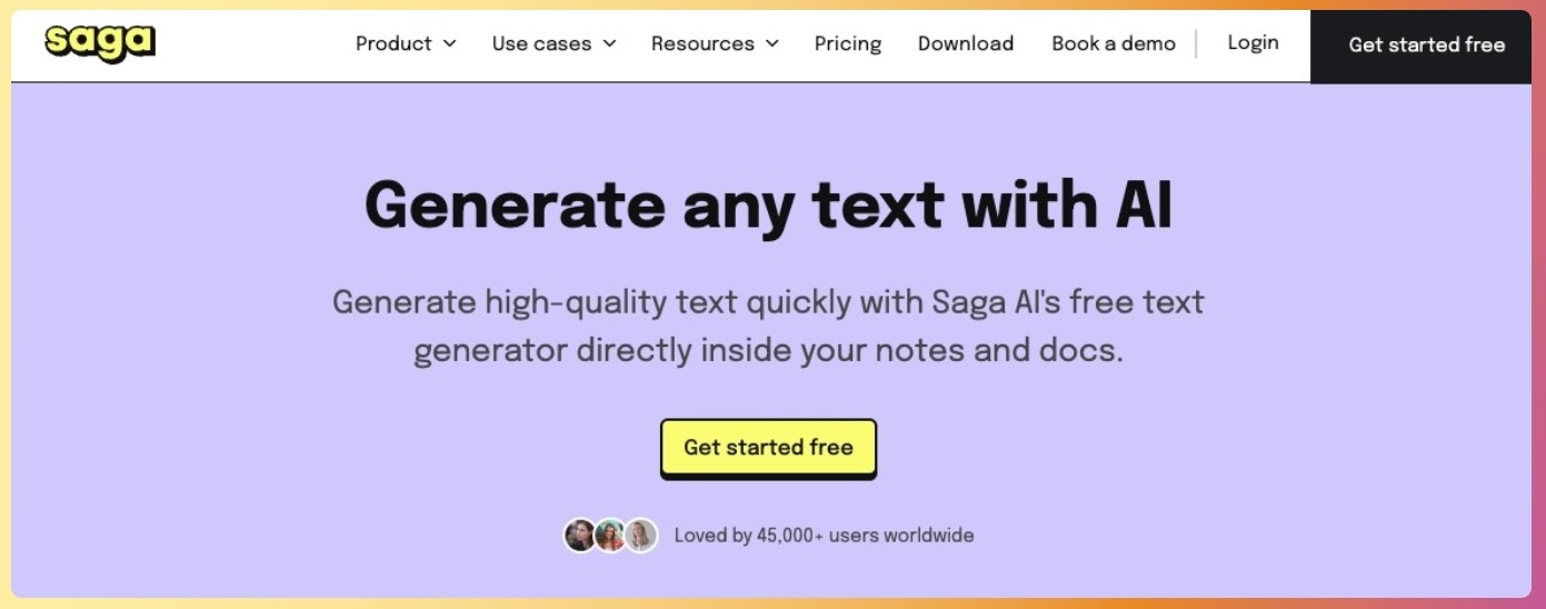 Saga AI es otro generador de texto ai
