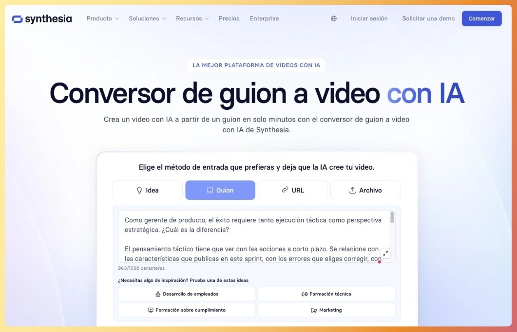 Synthesia puede crear vídeos a partir de un guión