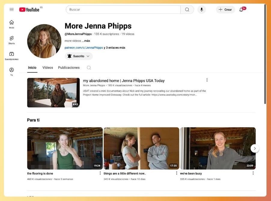El canal de Jenna Phipps creadora de contenido es popular