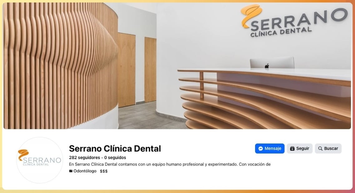 Página de Facebook de una clínica dental