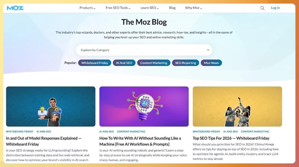 El blog de Moz es un buen ejemplo de blog