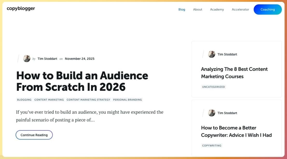 Ejemplos de blogs de éxito: Copyblogger