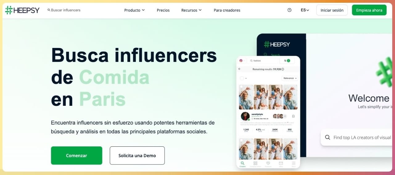 Heepsy para buscar influencers