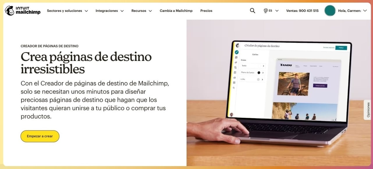 Mailchimp ofrece un creador de lading pages.
