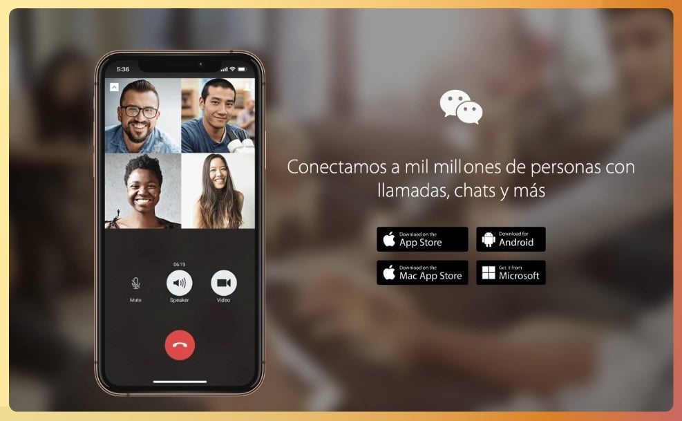 Pçagina de inicio de Wechat