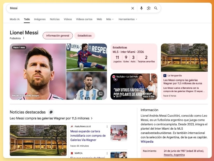 Ejemplo de entidad SEO de Messi