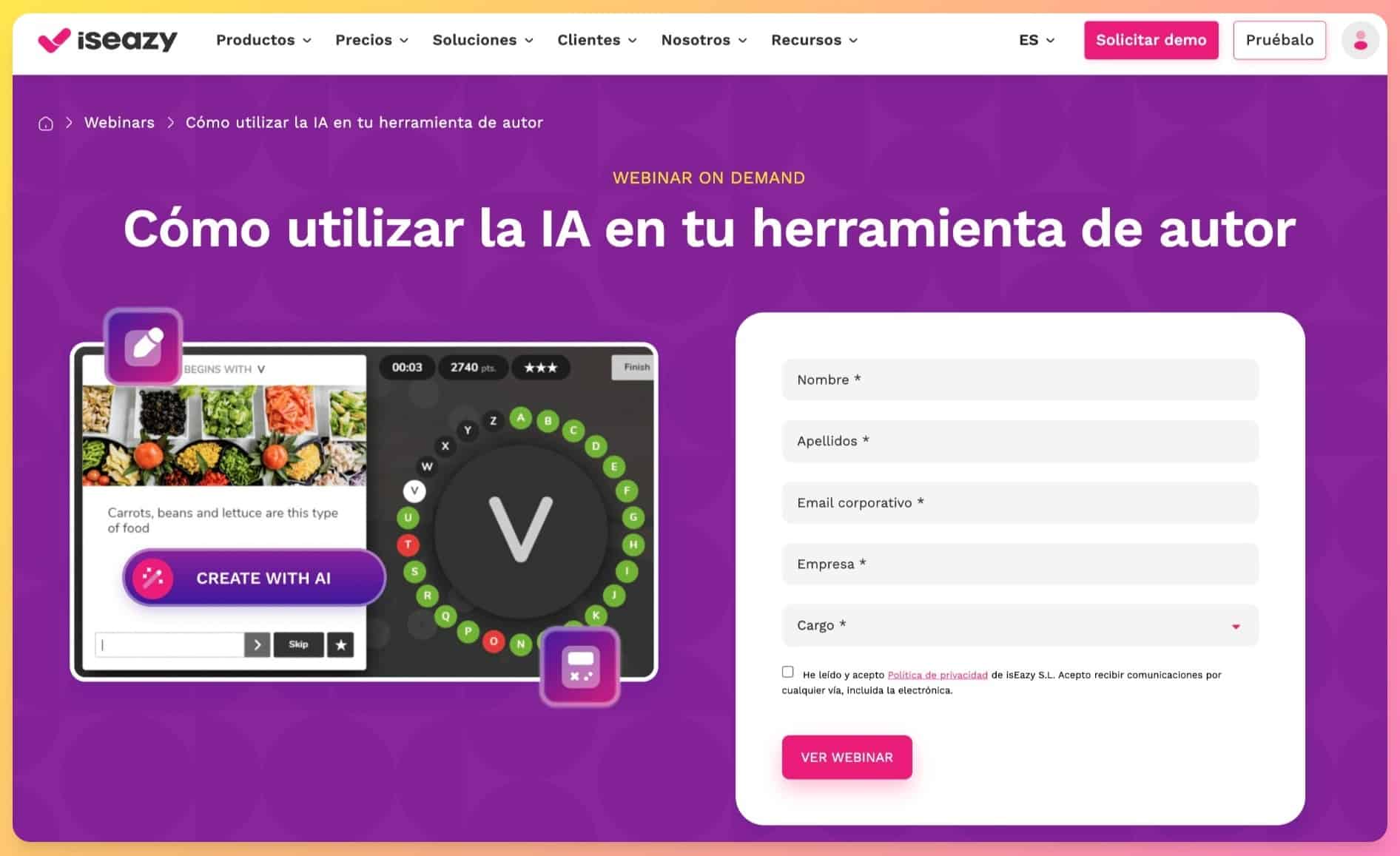 Ejemplo de landing page de evento.
