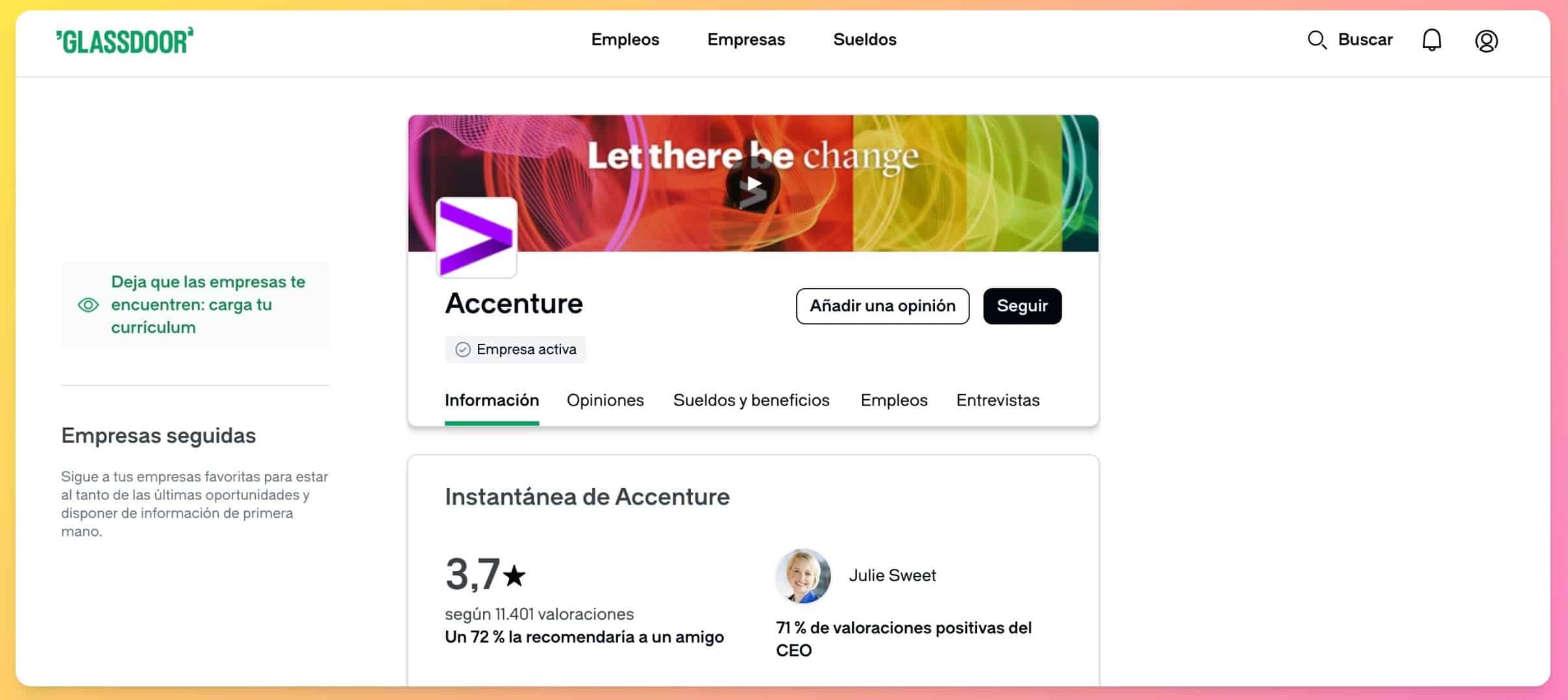 Página de empresa en Glassdoor