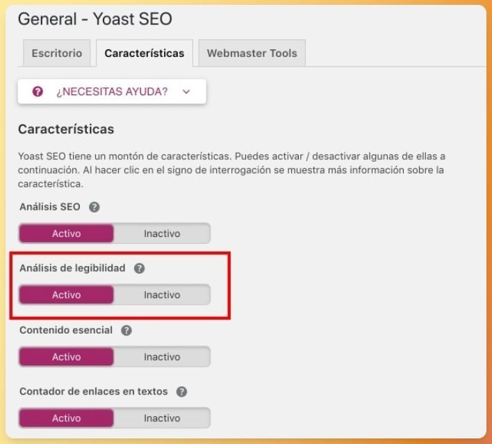 Índice de legibilidad en Yoast