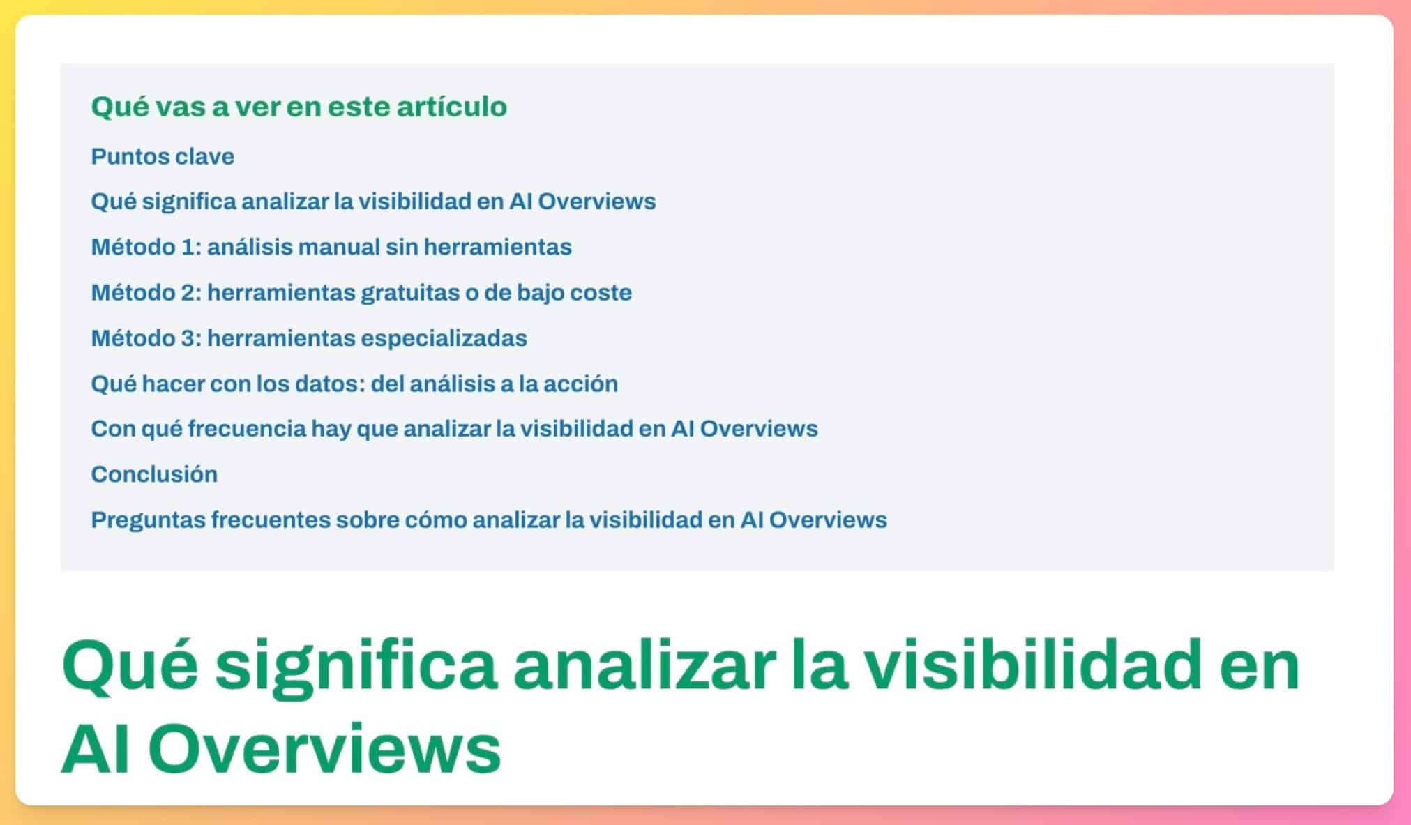 Ejemplo de un índice de un blog post