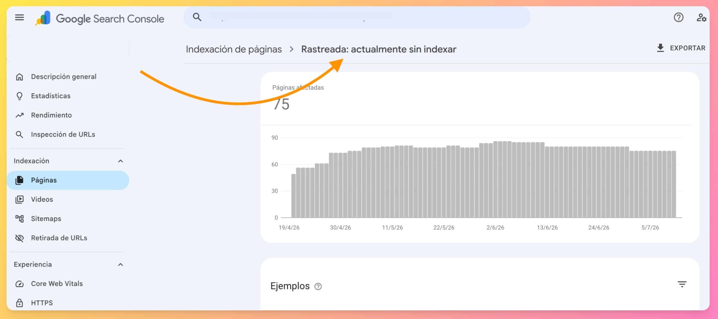 Páginas rastreadas sin indexar en Search Console