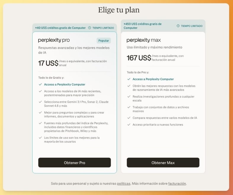 Precio de Perplexity Pro