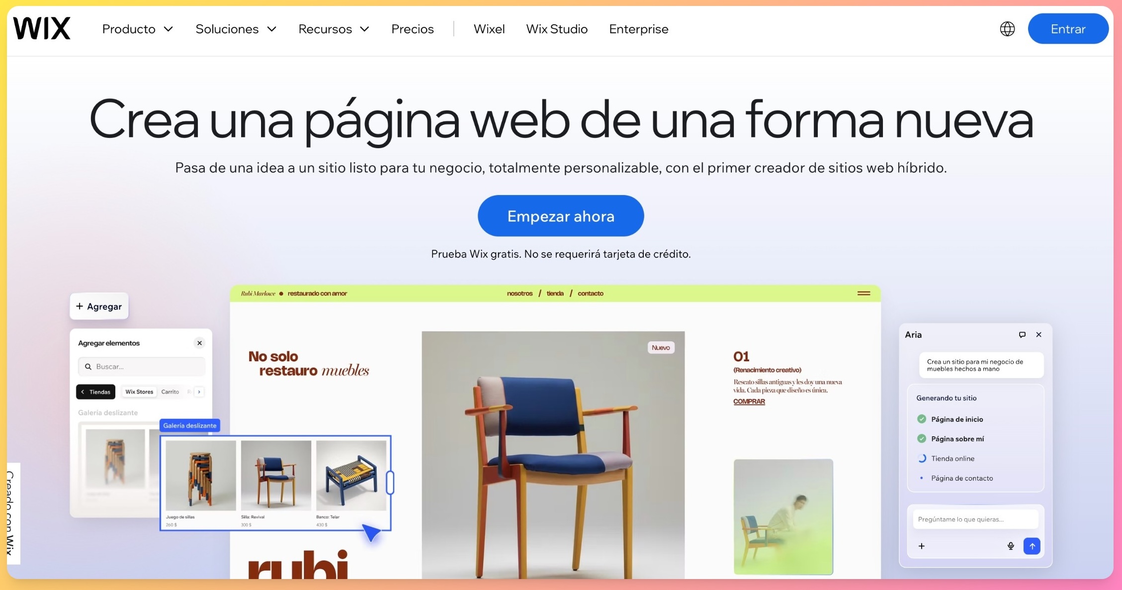 Página principal de Wix