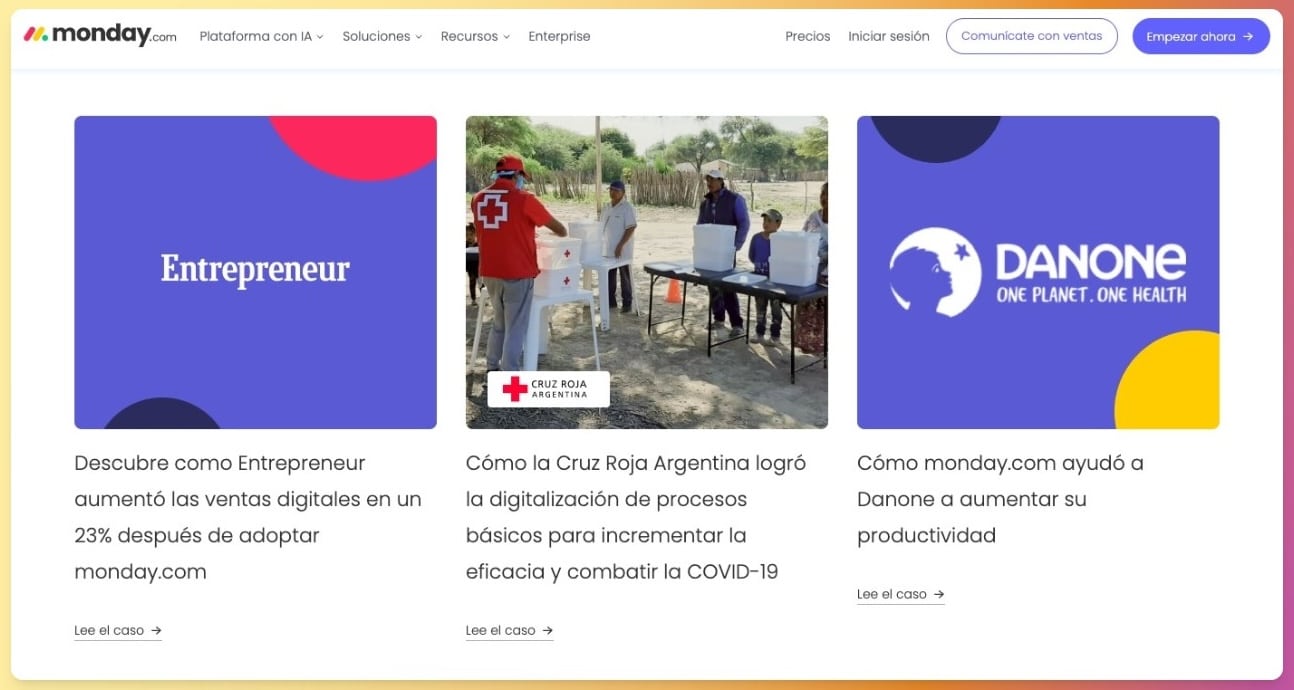 Casos de estudio en la web de Monday