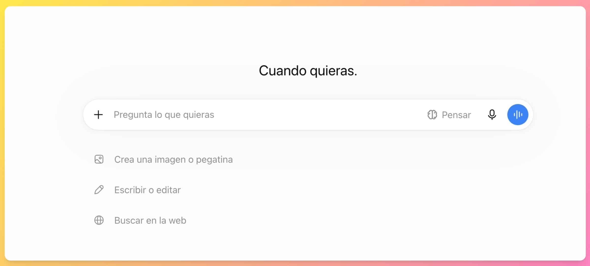 Página de inicio de la interfaz de ChatGPT