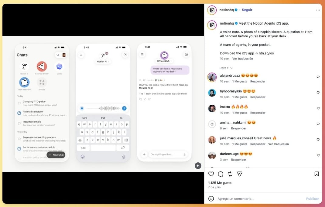 Publicación de Instagram de Notion